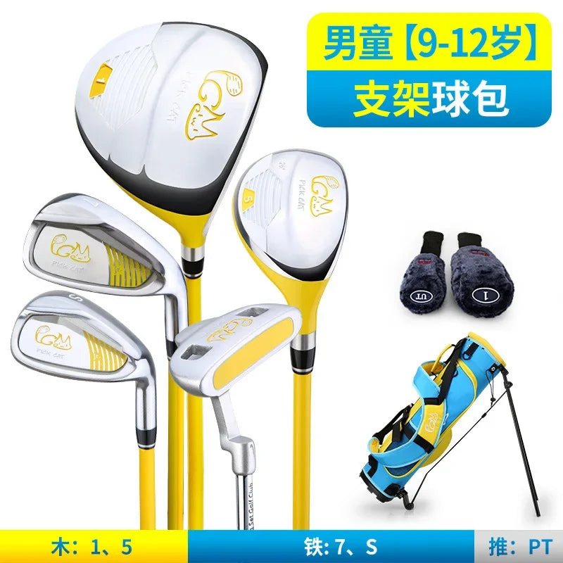 Kids Golf Club Set for 3‑12 Years Old Boys Girls Graphite Shaft Junior Beginner Training Kit Wood Iron Putter with Golf Bag Gift