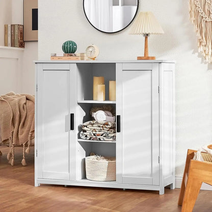 Storage Cabinet with 2 Doors and 4 Storage Shelves, Credenza Buffet Cabinet, Bathroom Cabinet for