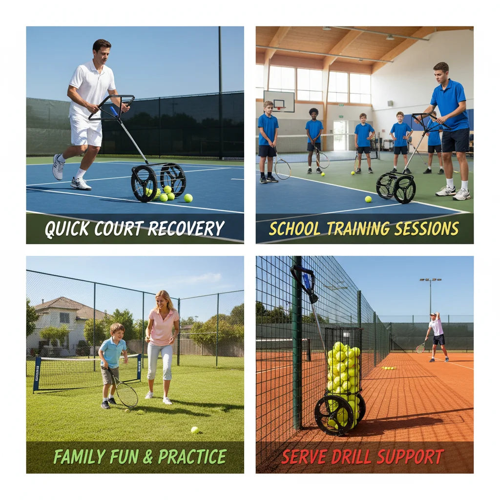 Tennis Ball Picker Hopper, Automatic Ball Basket for 80 Balls, Adjustable Height 35.8-40.5in for Court Training