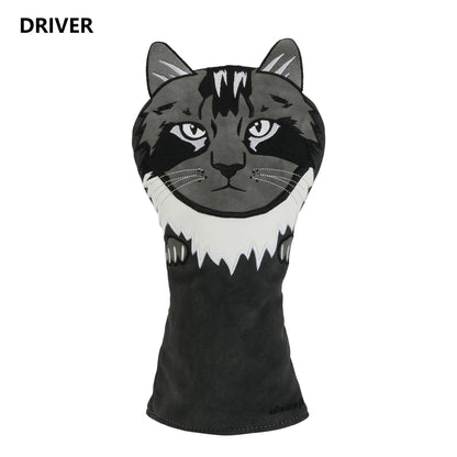 Cute Cat Embroidery Golf Headcover Driver Fairway Wood Hybrid Mallet Putter Golf Cover PU Waterproof Plush Inner Golf Protection