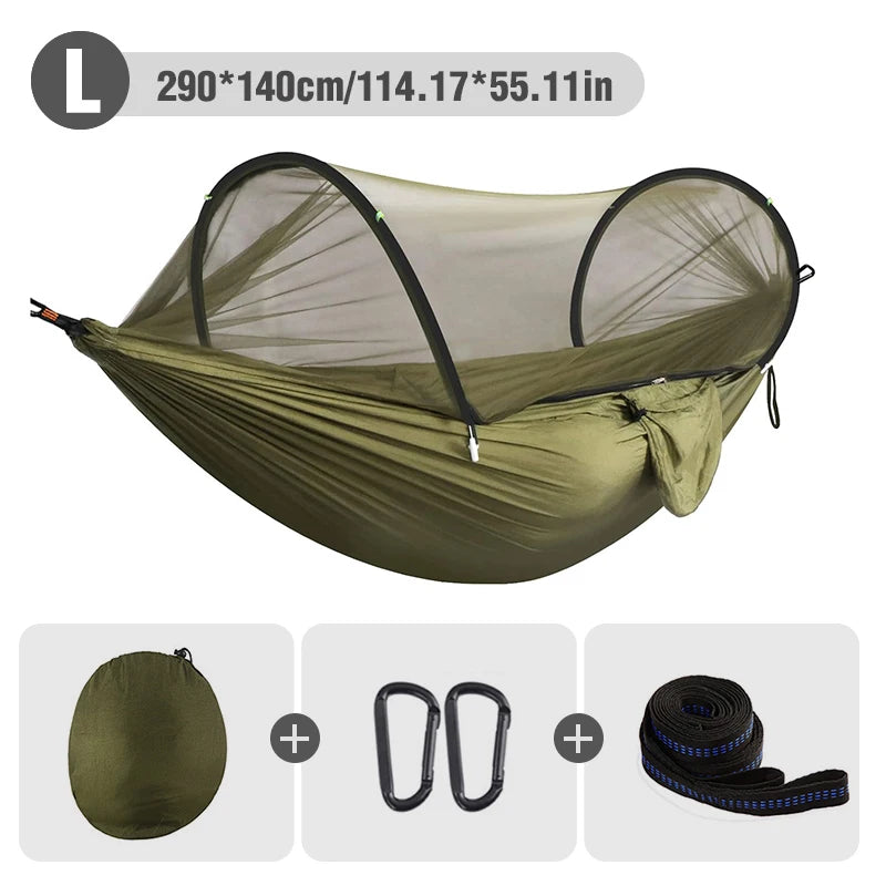 Outdoor Camping Hammock with Mosquito Net | Automatic Quick Opening Hanging Hammocks Fabric Hanging Sleeping Swing Bed