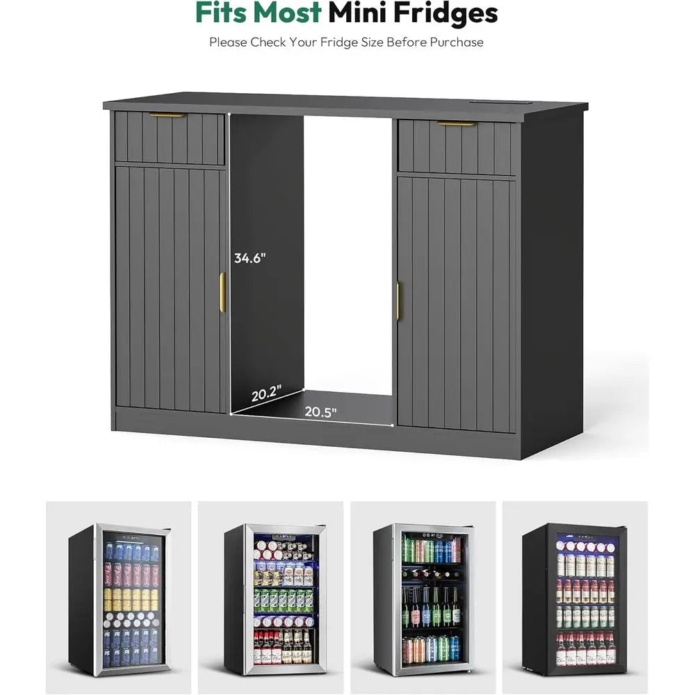 53" luted Coee Bar Cabinet with ridge Space - Wine Bar Cabinet with Der & Door Storage, Mini ridge Stand with Power Outlet or Ki