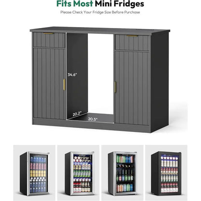 53" luted Coee Bar Cabinet with ridge Space - Wine Bar Cabinet with Der & Door Storage, Mini ridge Stand with Power Outlet or Ki