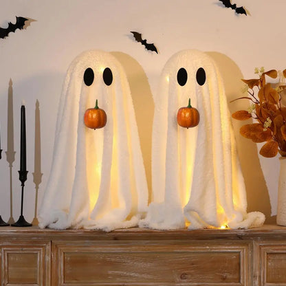 Halloween Light-Up Ghost Decoration | Spooky LED Ghosts with Pumpkin | Holiday Horror Decor Props