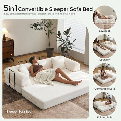 79" Corduroy Floor Sofa Bed, Convertible Modular Sleeper Sofa, Removable Parts Design, Comfortable Seating and Sleeping, for Fam