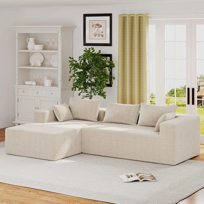 111 Inch L-Shaped Cloud Sectional Sofa Couch, Compression Couch with Chaise, Modular Deep Seat Boneless Design for, Customized