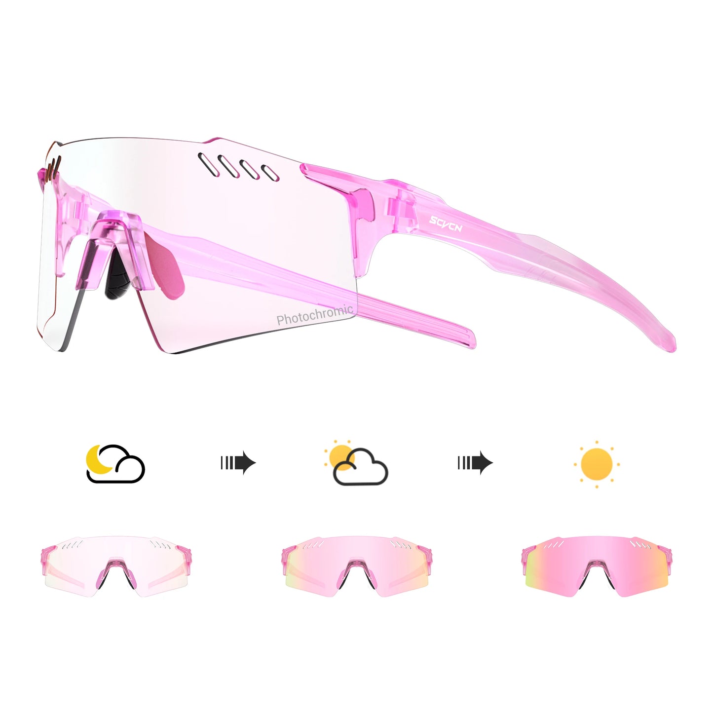 SCVCN Red Photochromic Sunglasses Cycling Glasses Sports for Men Mountain Bike Road Bicycle Eyewear Fashion Goggles MTB UV400