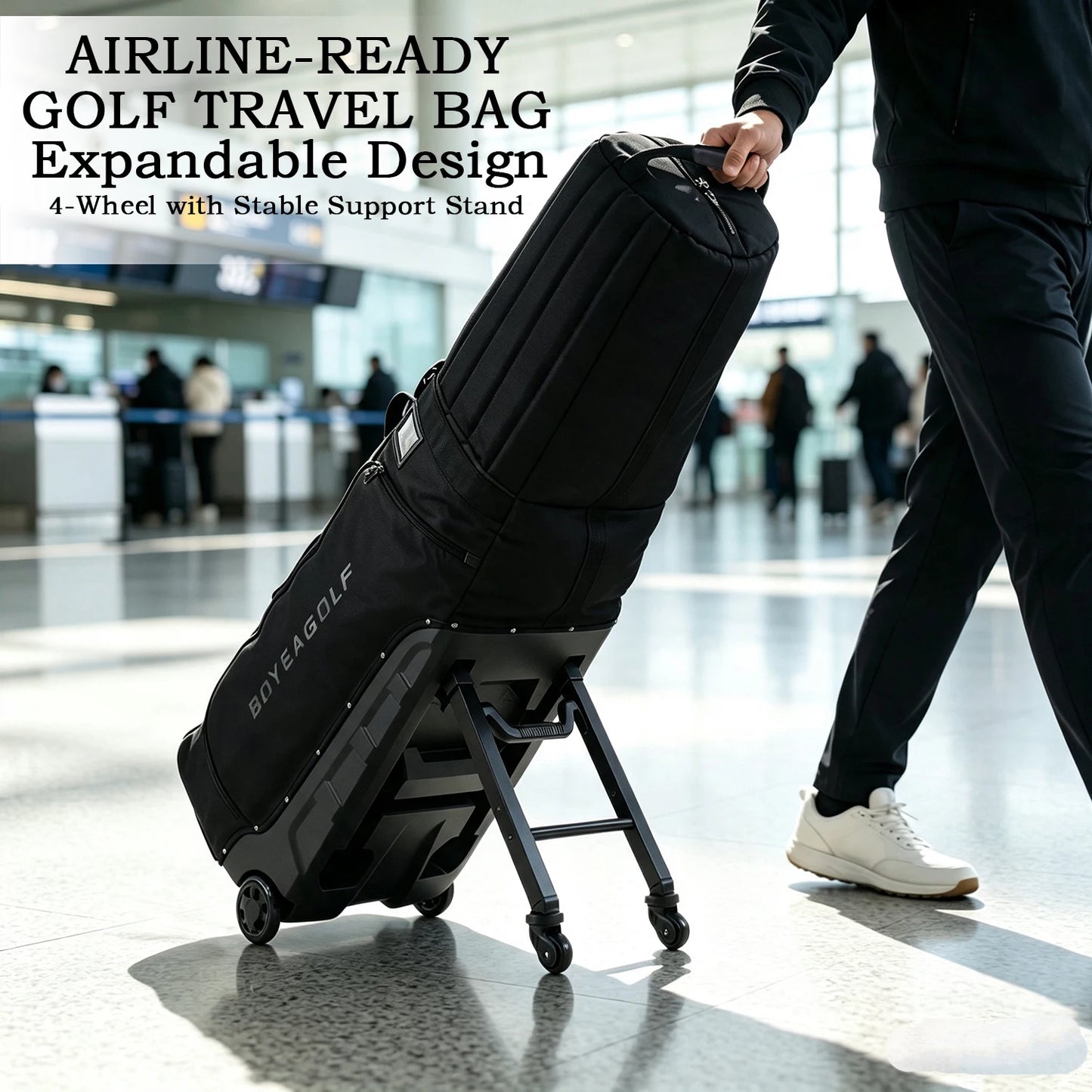 Golf Travel Bag for Airlines, 4-Wheel Rolling Golf Club Travel Cover, Thick Padded Anti-Collision Golf Airline Bag with Hidden R