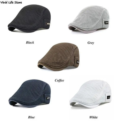 Men's Casual Golf Hat Berets Cotton Caps For Spring Summer Autumn Cabbie Flat Cap Breathable Mesh Newsboy Cap