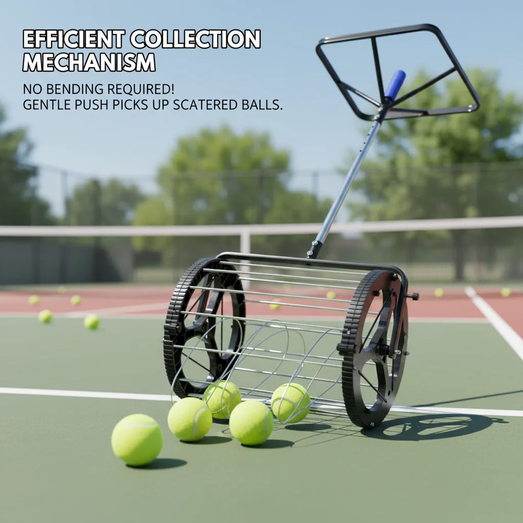 Tennis Ball Picker Hopper, Automatic Ball Basket for 80 Balls, Adjustable Height 35.8-40.5in for Court Training