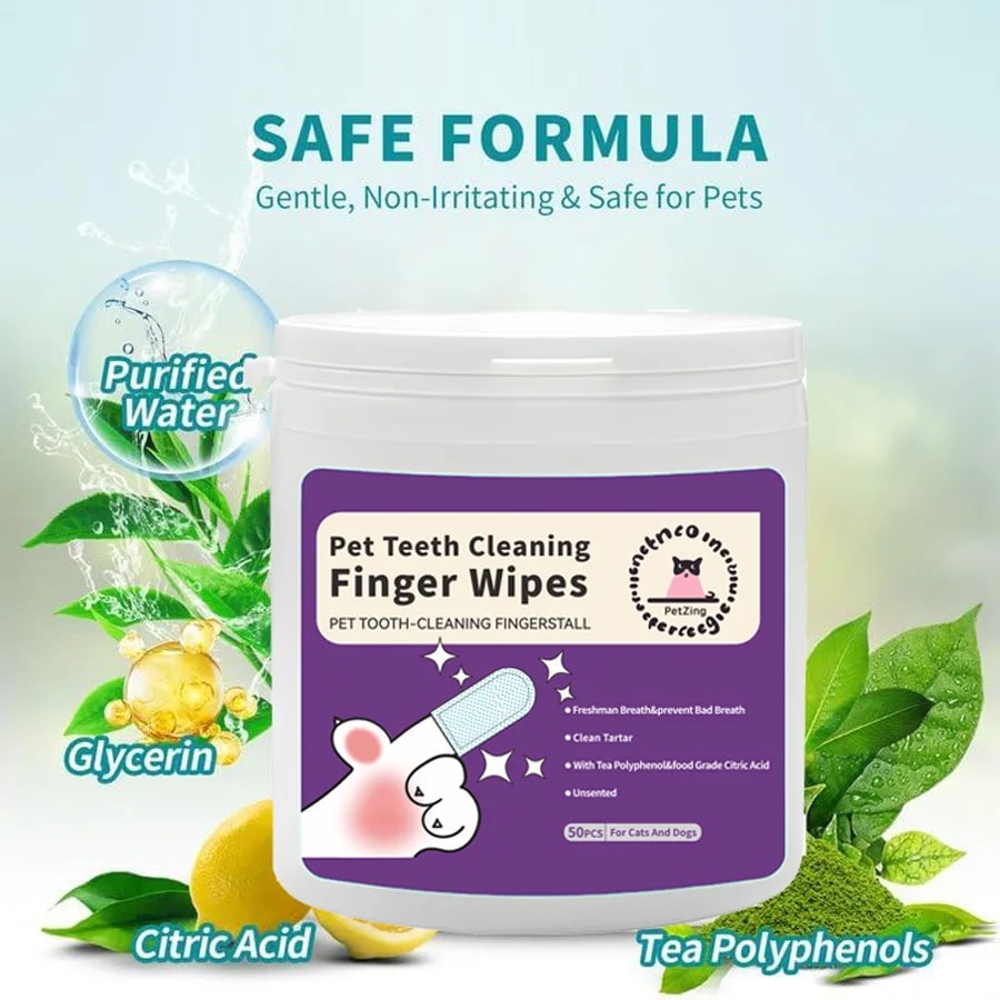 Teeth Cleaning Wipes for Dogs & Cats | Reduces Plaque | Freshens Breath | Finger Wipes | Disposable | Gentle Cleaning & Gum Care