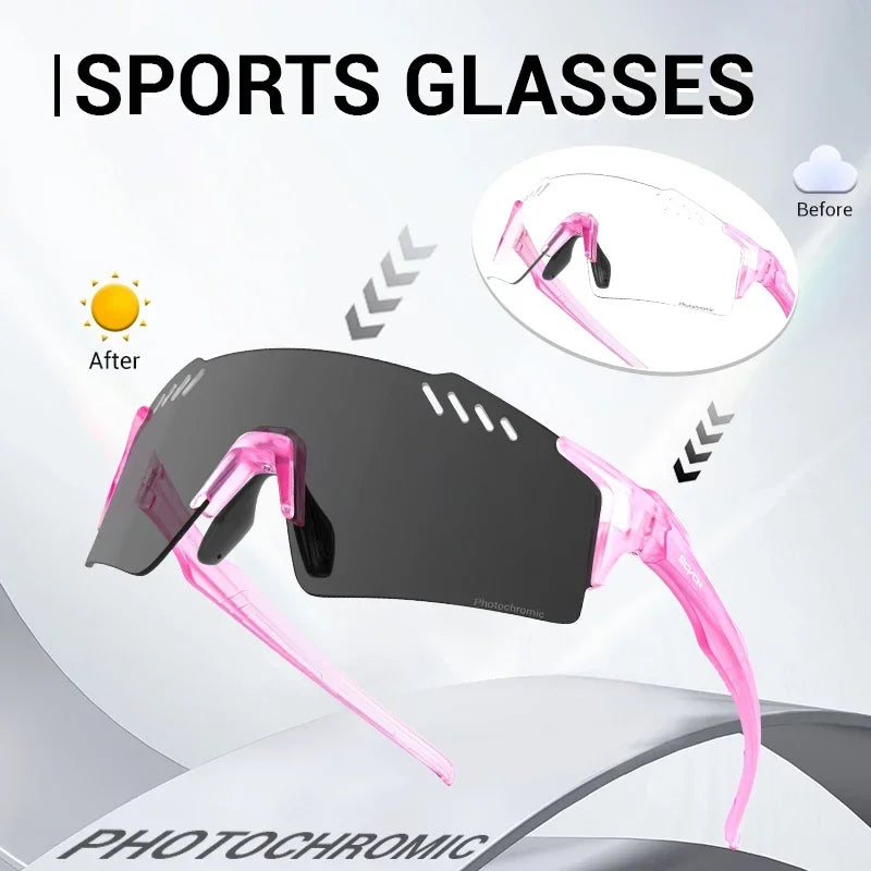 SCVCN Red Photochromic Sunglasses Cycling Glasses Sports for Men Mountain Bike Road Bicycle Eyewear Fashion Goggles MTB UV400