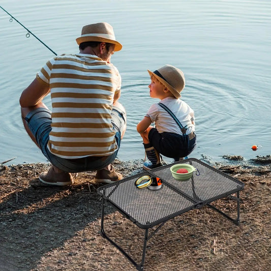 Small Foldable Table Beach Table With Mesh Desktop 23.6 X 15.7 Inch Metal Desk For Cooking Grilling Tailgate Backyard Fishing