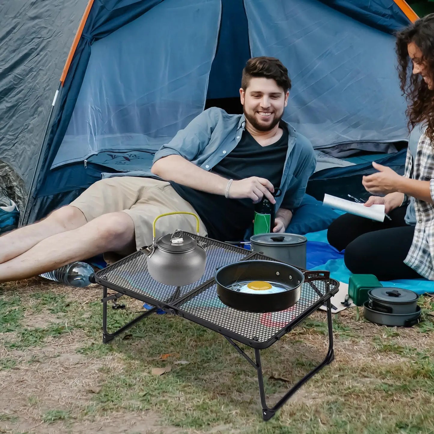 Small Foldable Table Beach Table With Mesh Desktop 23.6 X 15.7 Inch Metal Desk For Cooking Grilling Tailgate Backyard Fishing