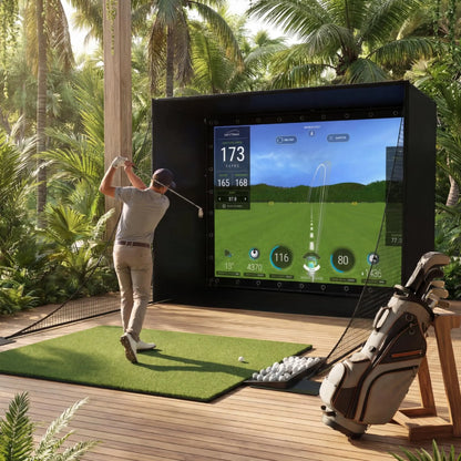 Golf Simulator Enclosure Package, 4K-Ready Impact Screen with Blackout Cage, Frame Poles, Bottom Fence mesh, Side Nets and Sandbags for Indoor or Garage Use, Guardrail