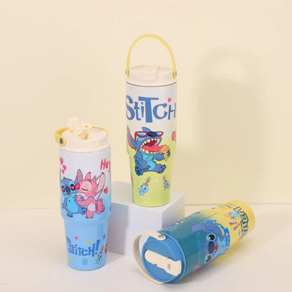 30OZ Stitch High-capacity Vacuum Cup Anime Stainless Steel Auto Cup Gradient Color Outdoor Portable Handheld Straw Cup