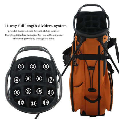 14 Way Full Length Dividers Golf Stand Bag, Tour Grade Durable Synthetic Leather Golf Club Bag, Adjustable Double Shoulder Strap