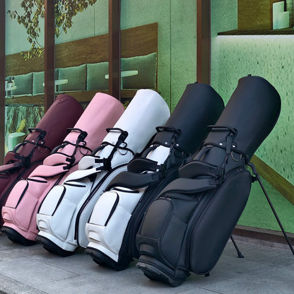 Golf Stand Bag, 7 Dividers Golf Club Bag with Double Shoulder Straps, Eco-Friendly Synthetic Leather, Stand Fix Buckle, 3 Detac