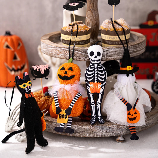 Halloween Hanging Decor - Spooky Black Cat Pumpkin Ghost Skull Ornament for Home Party