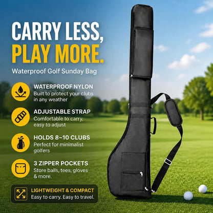 Waterproof Golf Sunday Bag Nylon Foldable Carry Travel Case with Adjustable Strap, Holds 8-10 Clubs, 3 Pockets, Padded Shoulder
