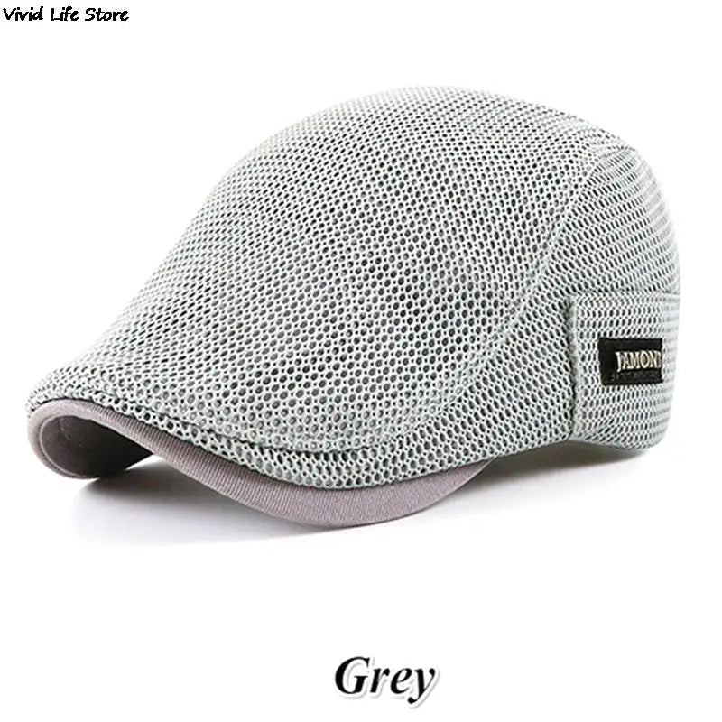 Men's Casual Golf Hat Berets Cotton Caps For Spring Summer Autumn Cabbie Flat Cap Breathable Mesh Newsboy Cap