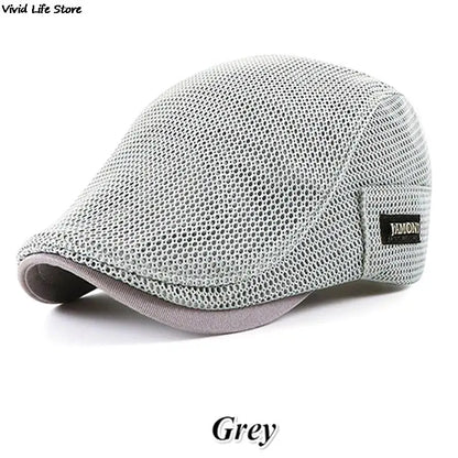 Men's Casual Golf Hat Berets Cotton Caps For Spring Summer Autumn Cabbie Flat Cap Breathable Mesh Newsboy Cap
