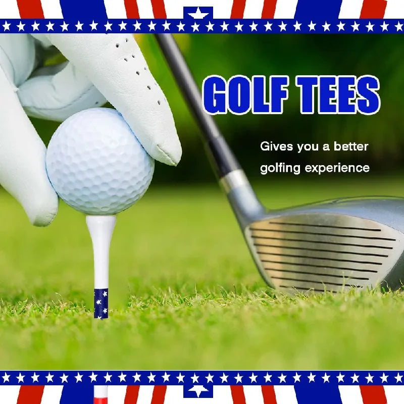 50 Pcs American Flag Style Durable Bamboo Golf Tees, High-Quality Golf Long-Distance Hitting Professional Friction Reducing Tee