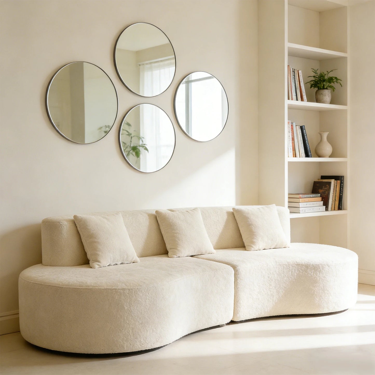 Modern Curved Couch 4 Seat Minimalist Elegant Half Moon Sofa Compressed Modular Sectional Sofa for Home Living Room Cream White