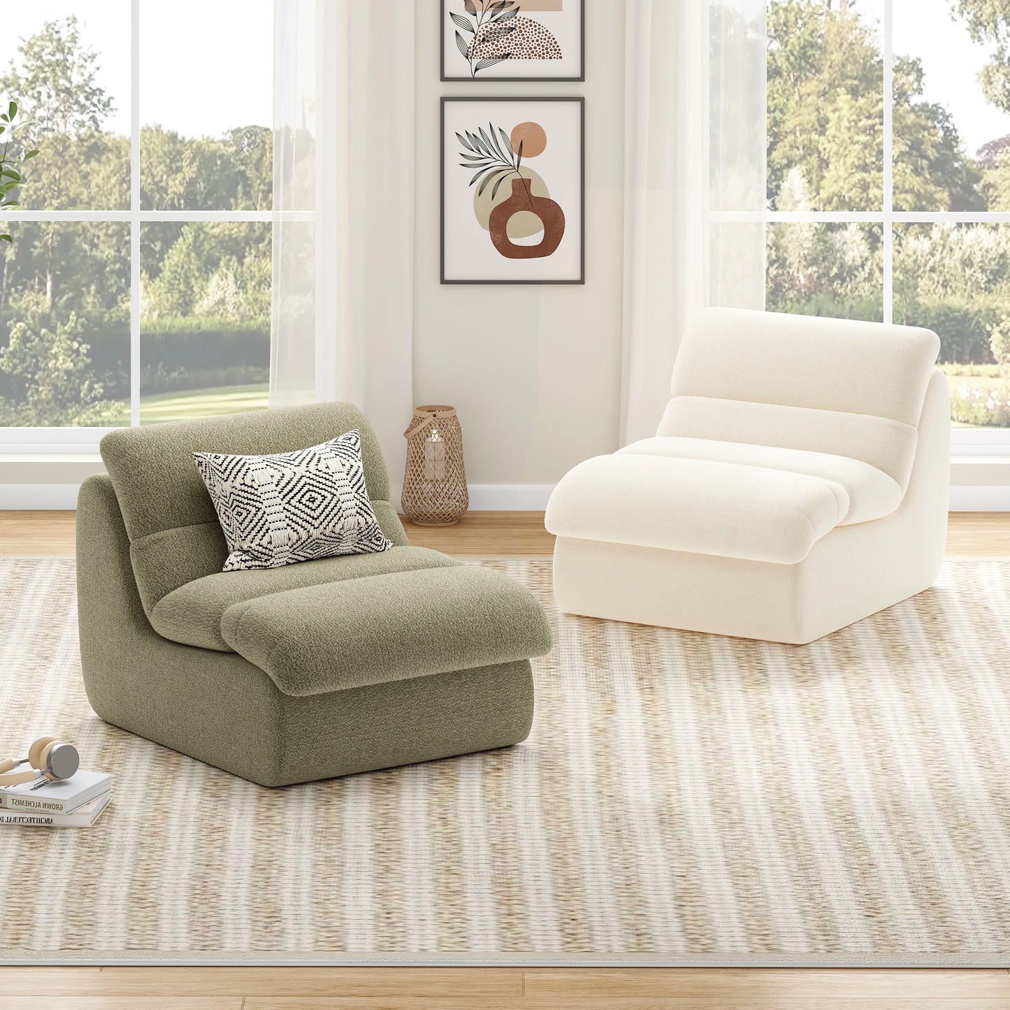 Chenille Sofa, Modern Fabric Couch with High-Elastic Memory Foam, No Assembly, Soft & Skin-Friendly, for Living Room, Apartment