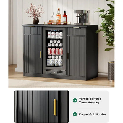 53" luted Coee Bar Cabinet with ridge Space - Wine Bar Cabinet with Der & Door Storage, Mini ridge Stand with Power Outlet or Ki