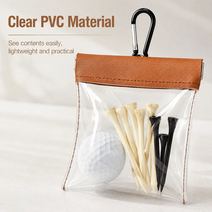 Clear PVC Golf Tee Pouch Portable Self Closing Storage Bag with Hanging Hook for Golf Course Practice Golf Bag Organization