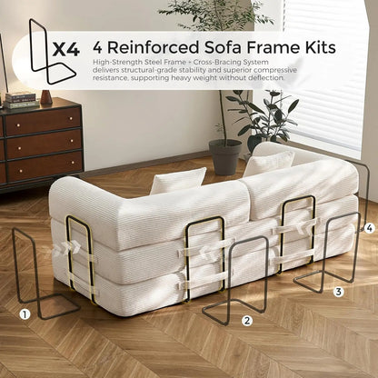 79" Corduroy Floor Sofa Bed, Convertible Modular Sleeper Sofa, Removable Parts Design, Comfortable Seating and Sleeping, for Fam