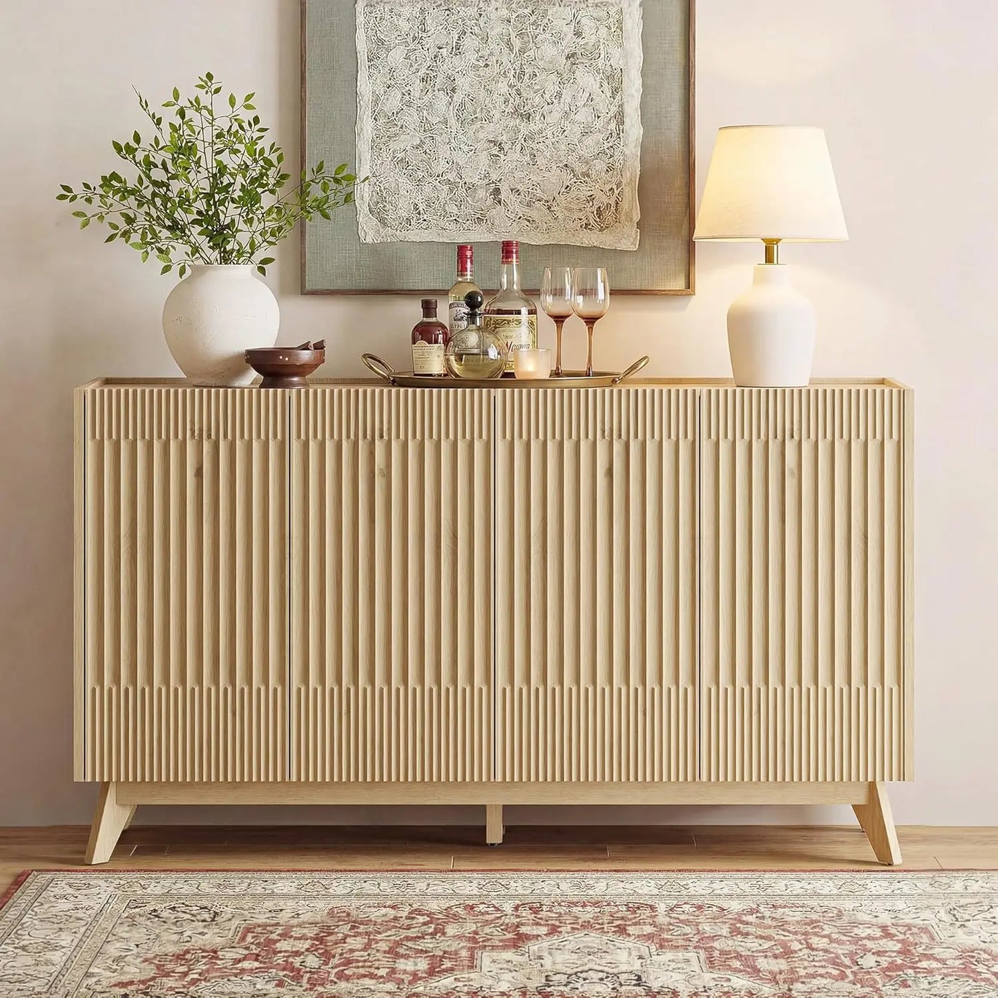 65" Buffet Sideboard with 4 Doors Adjustable Shelves Coffee Bar Console for Dining Living Entryway White Customized