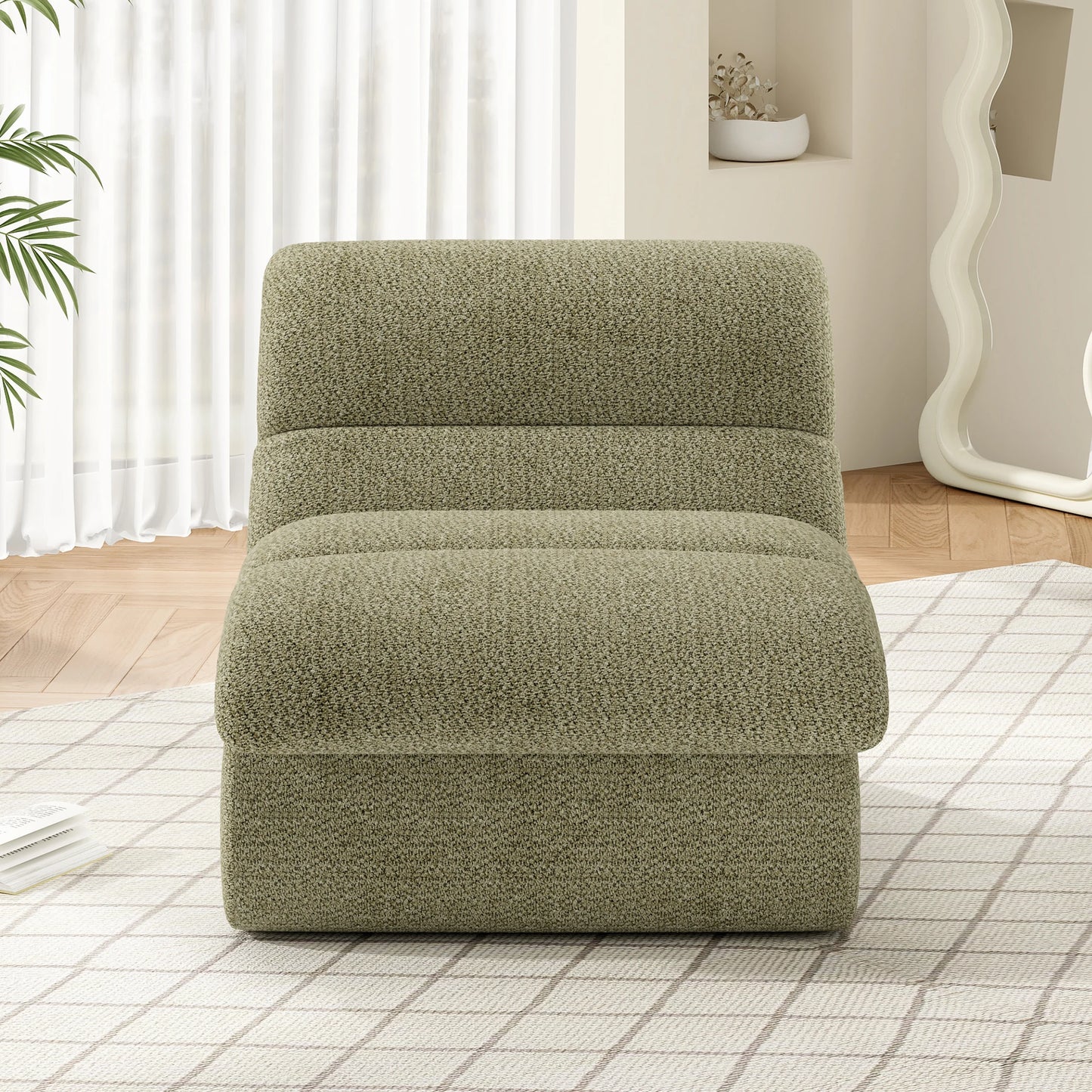 Chenille Sofa, Modern Fabric Couch with High-Elastic Memory Foam, No Assembly, Soft & Skin-Friendly, for Living Room, Apartment