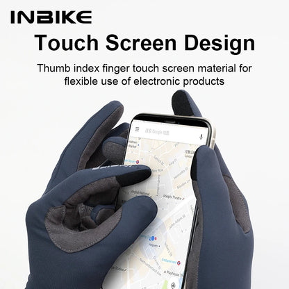 INBIKE 2024 Cycling Gloves Gel Padded for Men Autumn Winter Fleece Road Bike Gloves MTB Full Finger Touchscreen Bike Accessories