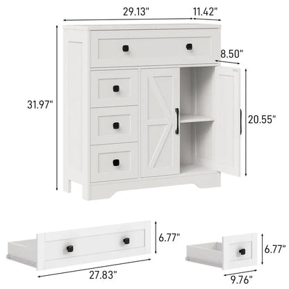 Farmhouse Storage Cabinet with 2 Doors and 4 Drawers, Freestanding Bathroom Storage Cabinet Kitchen Pantry, Floor Hutch Cupboar