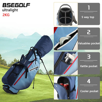5 Divider Golf Stand Bag, Lightweight 2KG Waterproof Nylon Golf Bag with Multi-Function Storage Pockets