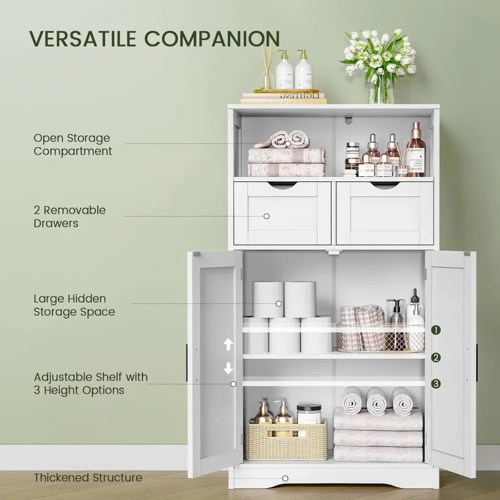 bathroom cabinet with doors and drawers, freestanding bathroom storage cabinet, adjustable shelves, for living room, kitchen, h