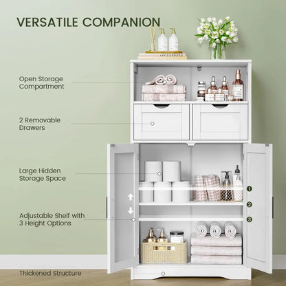 bathroom cabinet with doors and drawers, freestanding bathroom storage cabinet, adjustable shelves, for living room, kitchen, h