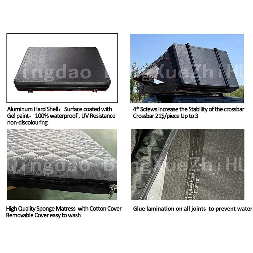 3-4 PERSON TENT Aluminum Hard Shell Roof Tent | Outdoor Camping & Pickup Truck Flip-Top Roof Tent