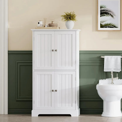 Bathroom Floor Cabinet, Modern Bathroom Storage Cabinet with 4 Doors and Adjustable Shelves