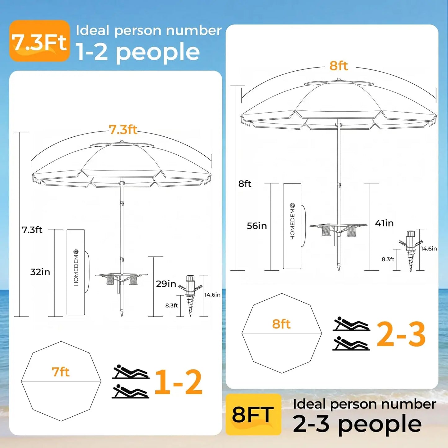 7FT Heavy Duty Windproof Beach Umbrella with Table & Anchor, UPF 50+ Sun Protection, Adjustable Aluminum Pole