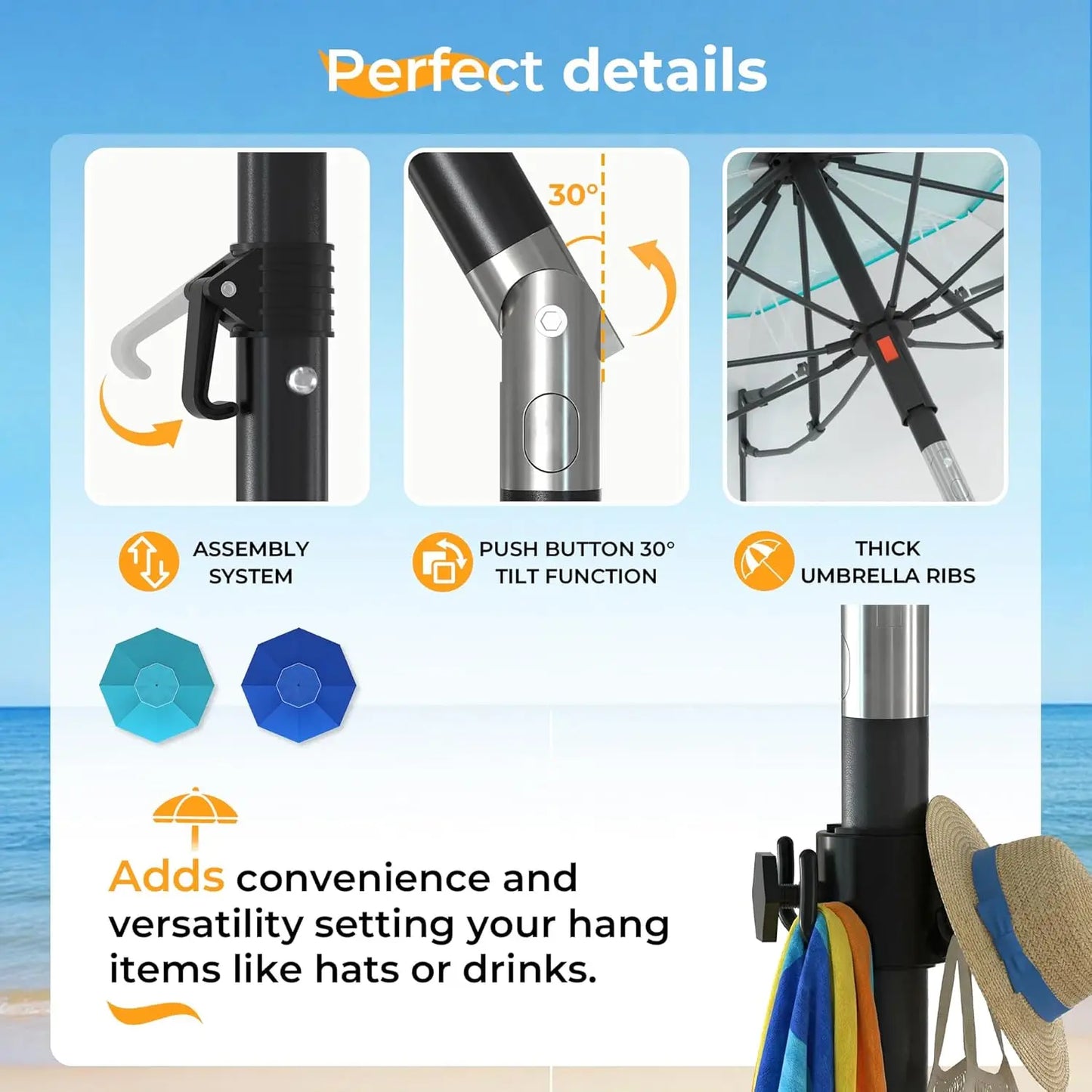 7FT Portable Folding Beach Umbrella for Sun Protection at Outdoor Events, Easy Setup
