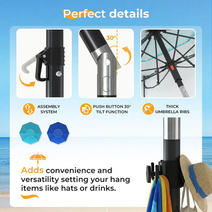 7FT Portable Folding Beach Umbrella for Sun Protection at Outdoor Events, Easy Setup