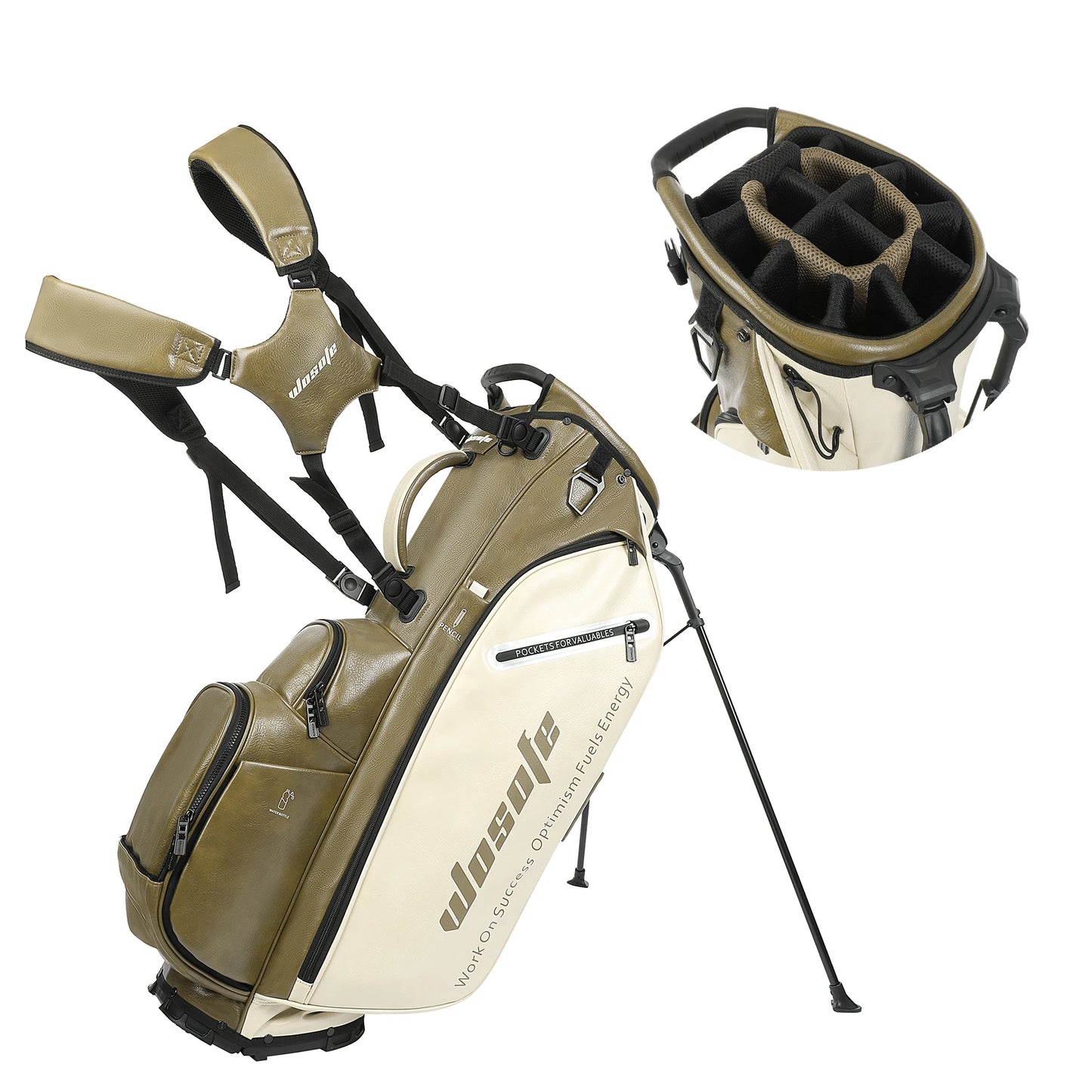 Lightweight Golf Stand Bag for Men & Women PU Material 14/6 Way Dividers 6 Way Top Dual Strap with Stand Feature