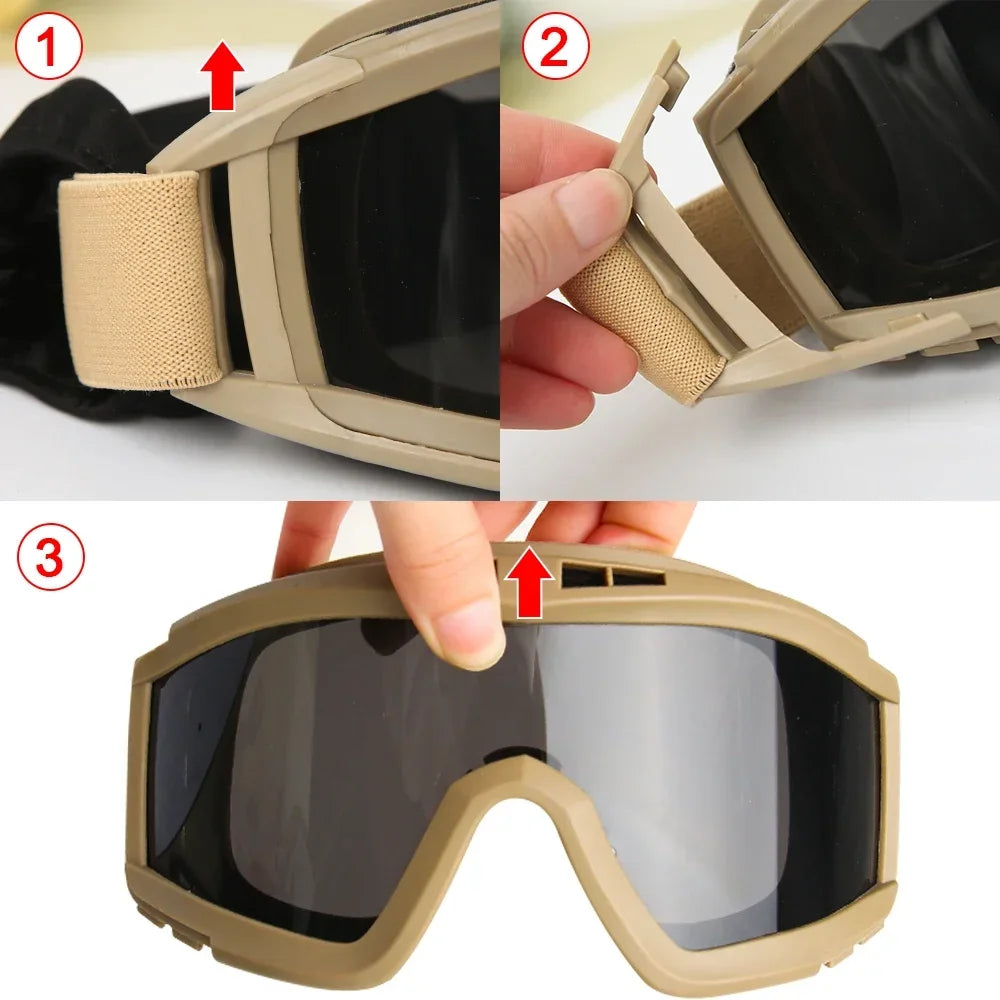 Outdoor tactical glasses, desert locust military fan goggles, dust-proof shooting, motorcycle CS shock resistant sports glasses