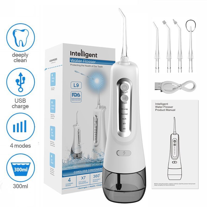 4-speed 4-nozzle handheld 300ml electric oral care teeth cleaning instrument water flosser