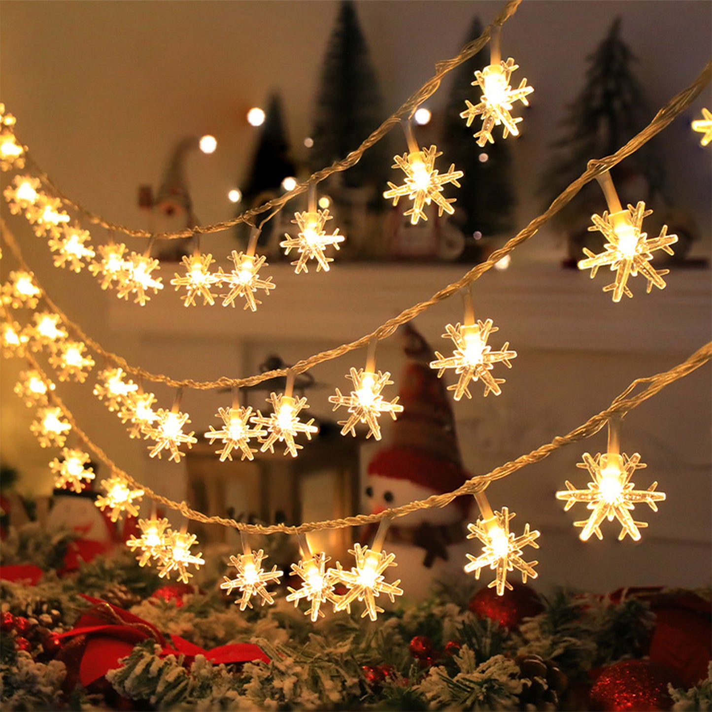 1/3/6M LED Snowflake Fairy Lights | Battery/USB Power | Copper Wire Garland Light