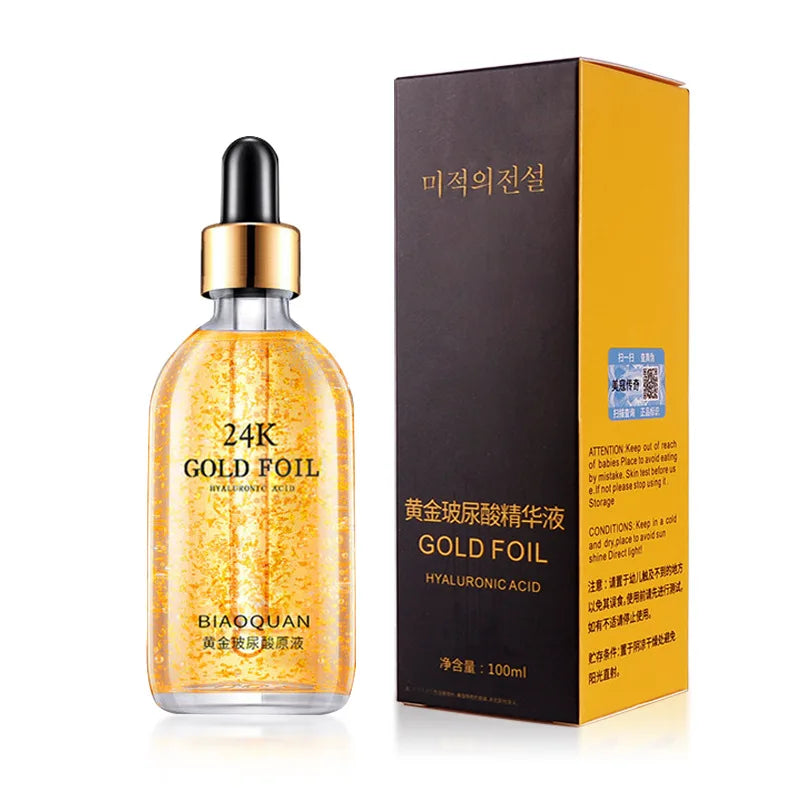 The 24K gold hyaluronic acid niacinamide facial essence is rich in collagen essence. It is anti - aging, can tighten the face, is used for skin care, and is an essence for hydrating and whitening.