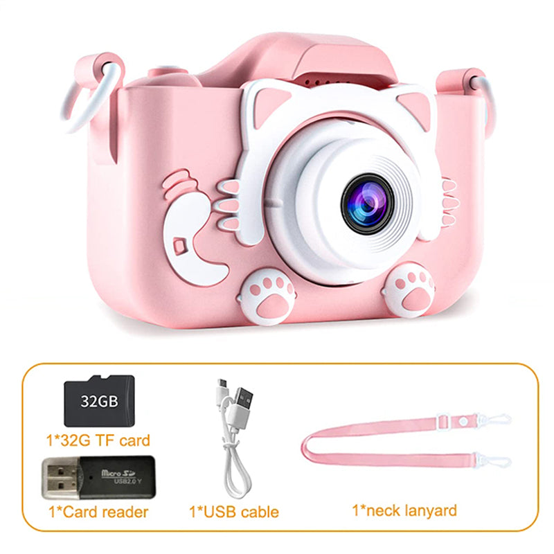 Kids Mini Digital Camera Toys Cartoon Soft Silicone Cover 32GB SD Card For Boy Girl Christmas Gift